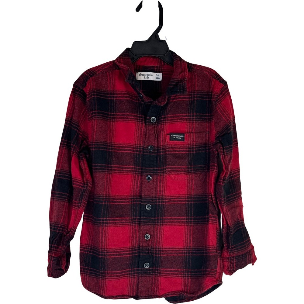 Abercrombie Kids Plaid Shirt Boys 5/6 Red Black Flannel Long Sleeve Button Up